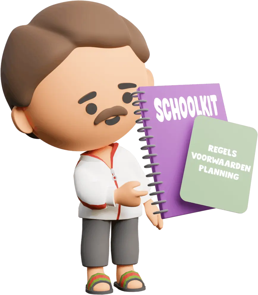 Lawa-personage met de schoolkit